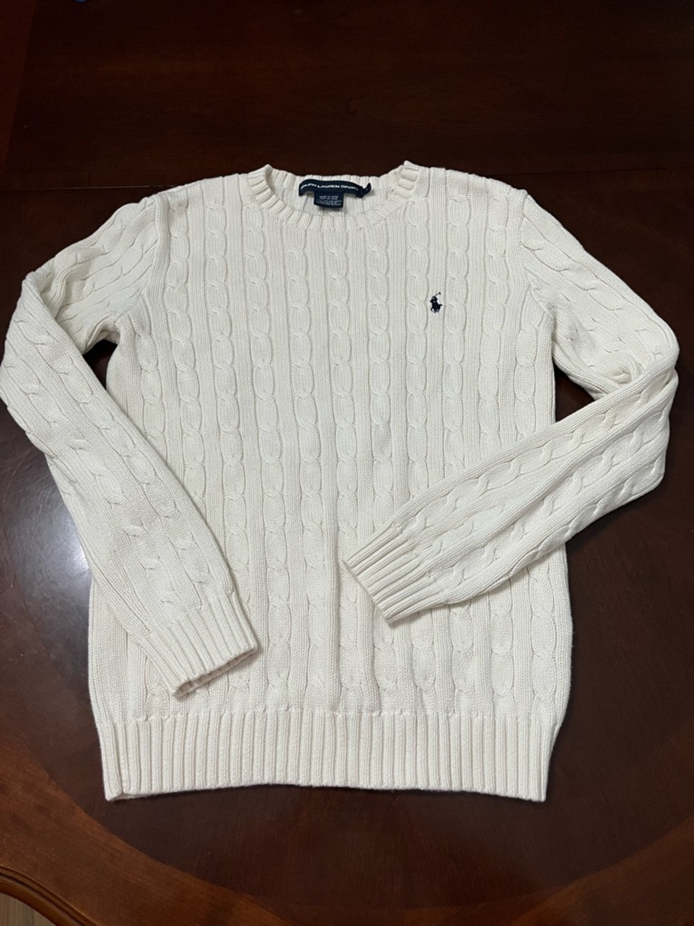 Ralph Lauren Sport Ivory/Off White Cable Knit Pony Sweater Size Large Tennis Lux